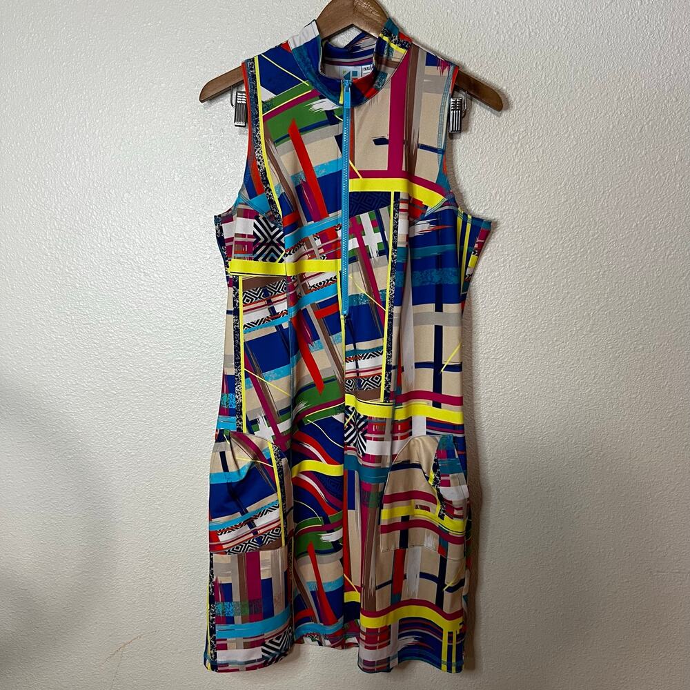 Kevan Hall Sport Geometric Abstract Colorful Playful Sporty Golf Dress WOMENS XL